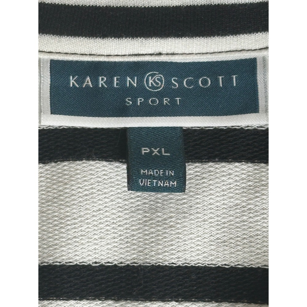 Karen Scott Sport Womens Petite XL Striped Zip Front Jacket Black White - Picture 5 of 11